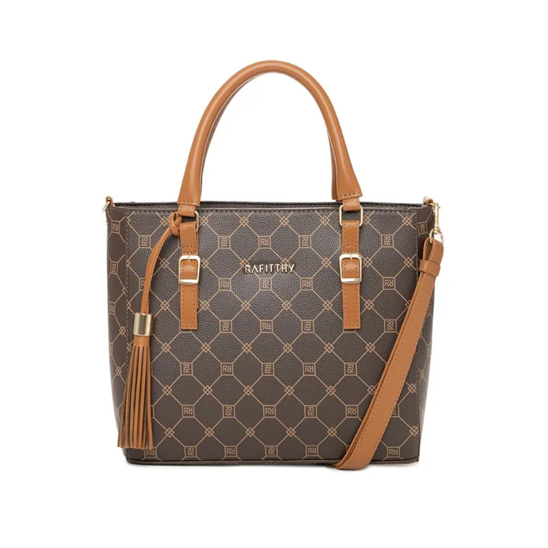 Bolsa Feminina Rafitthy Tote Média Monograma Marrom Escuro - U