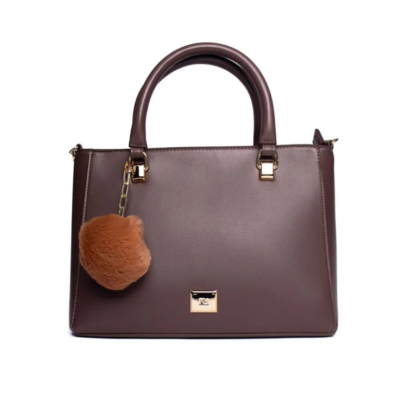 Bolsa Feminina Rafitthy Tote Média com Pompom Marrom Escuro - U