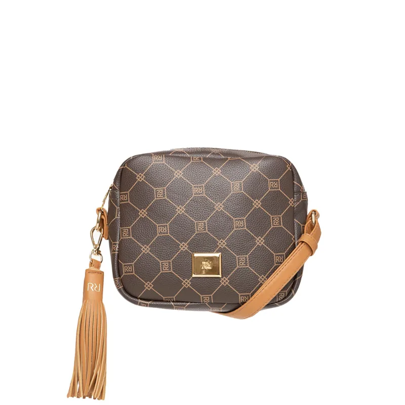 Mini Bolsa Feminina Rafitthy Monograma Marrom/Caramelo - U
