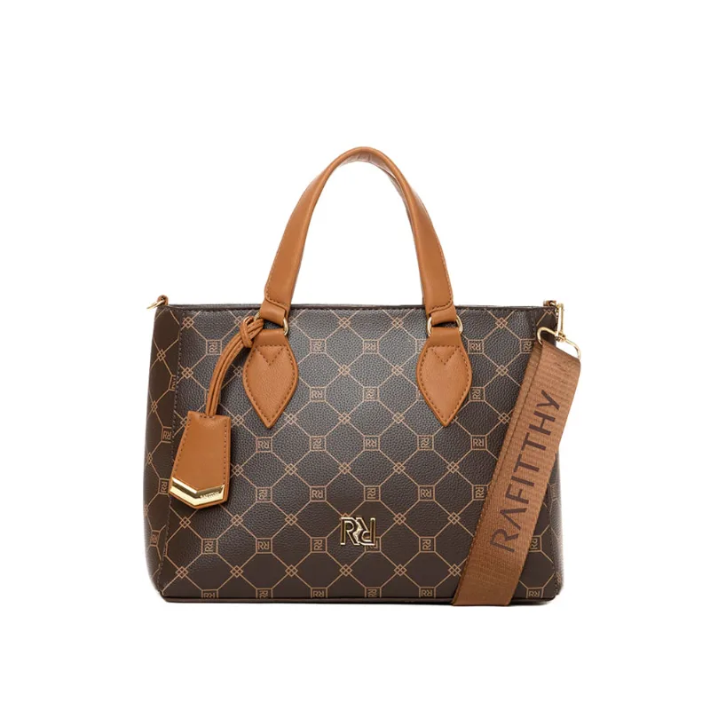 Bolsa Feminina Rafitthy de Mão Transversal Monograma Marrom/Caramelo - U