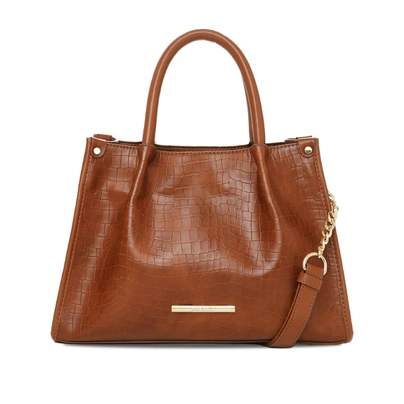 Bolsa Feminina Rafitthy Tote Média Textura Croco Marrom - U