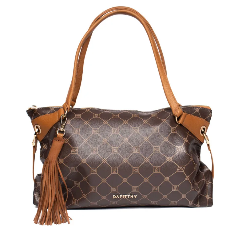 Bolsa Feminina Rafitthy Tote Grande Monograma Marrom - U