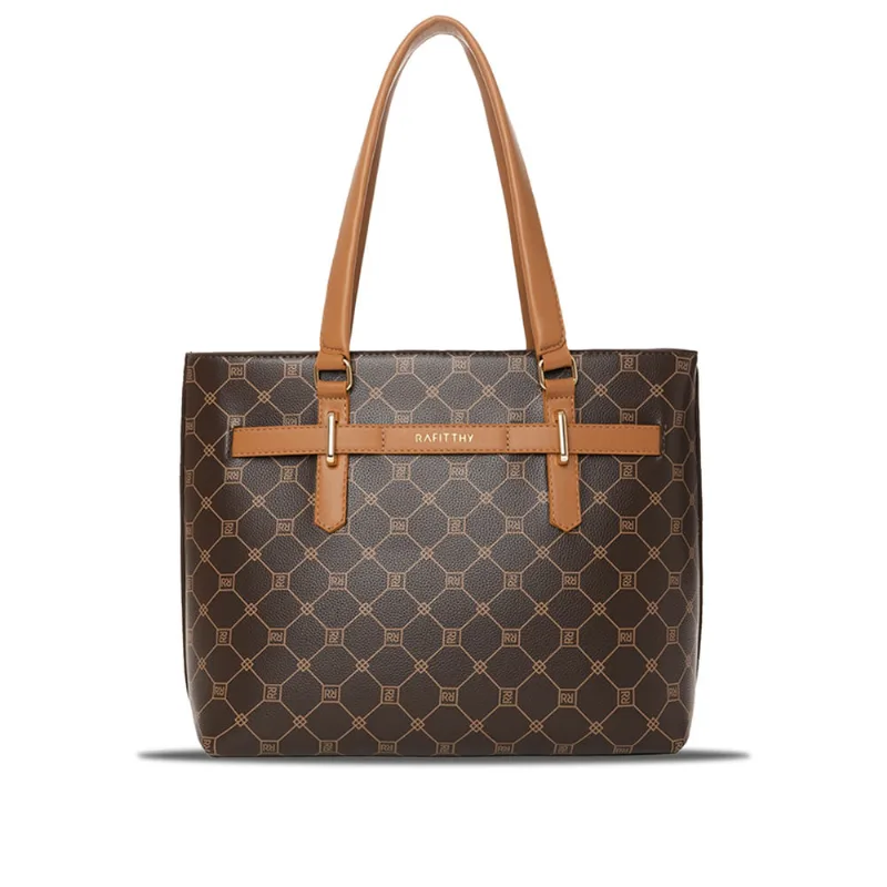 Bolsa Feminina Rafitthy Tote Grande Monograma Marrom Escuro - U