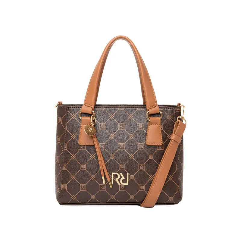 Bolsa Feminina Rafitthy Tote Pequena Monograma Marrom - U