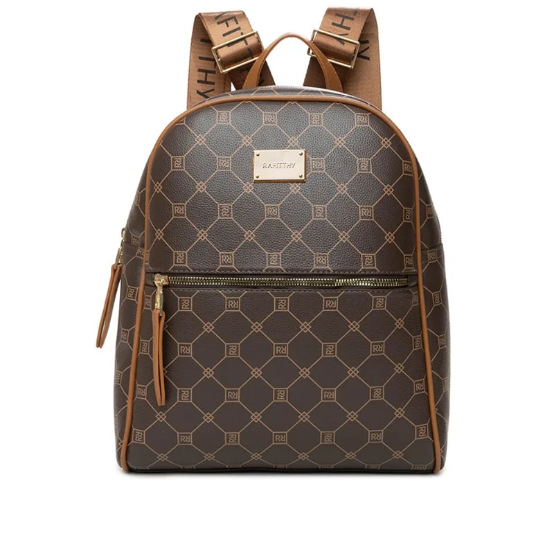 Mochila Feminina Rafitthy Média Monograma Marrom Bege - U
