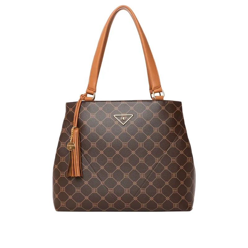Bolsa Feminina Rafitthy Tote Média Monograma Marrom/Caramelo - U