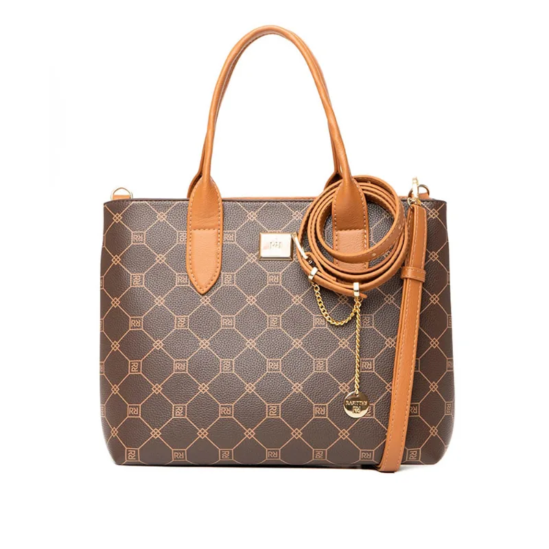 Bolsa Feminina Rafitthy Tote Média Monograma Marrom Bege - U