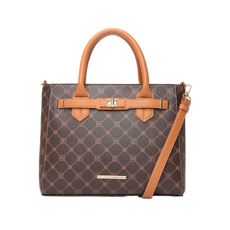 Bolsa Feminina Rafitthy Tote Média Monograma Trava Marrom - U