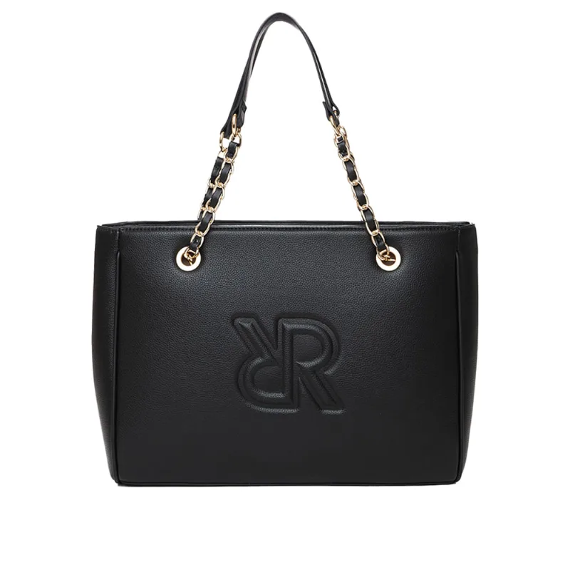 Bolsa Feminina Rafitthy Tote Grande Monograma Corrente Preta - U