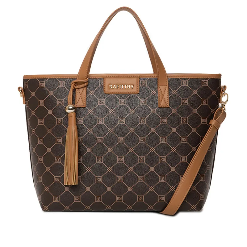 Bolsa Feminina Rafitthy Tote Grande Monograma Caramelo - U