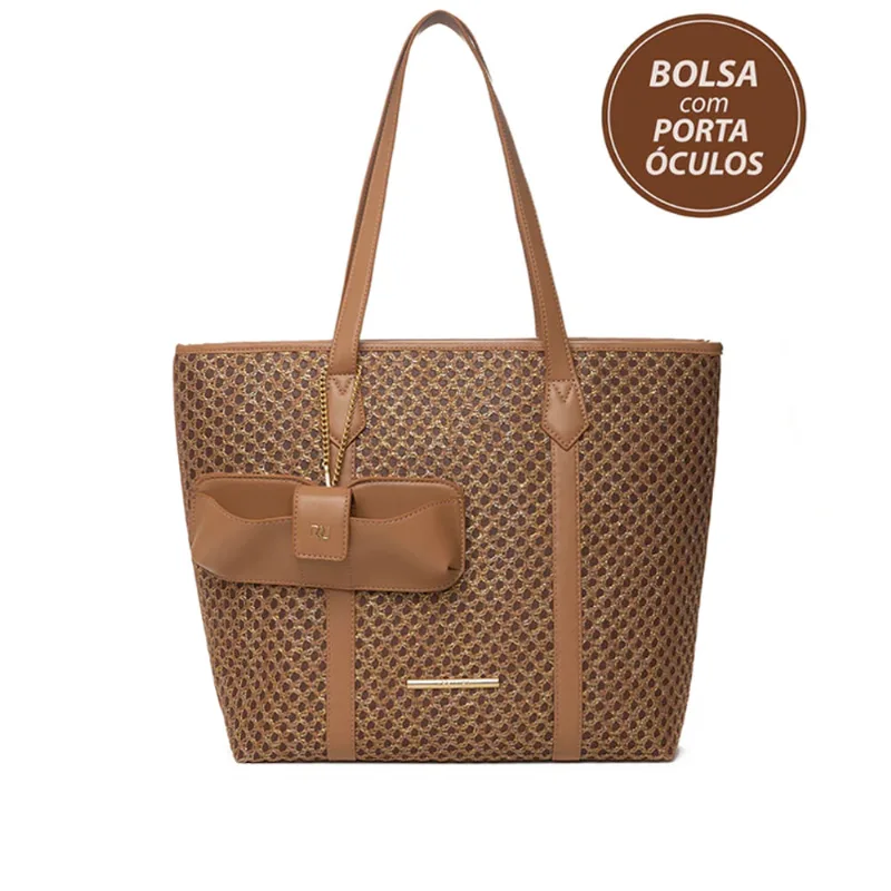 Bolsa Feminina Rafitthy Tiracolo Trançada Grande Caramelo - U