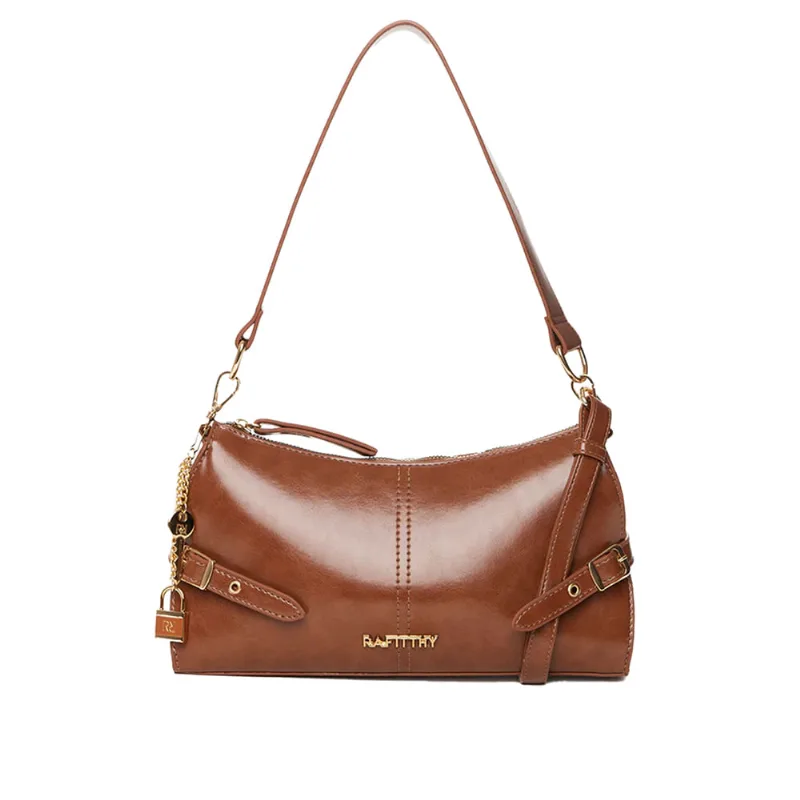 Bolsa Feminina Rafitthy Baguete Fivelas Média Caramelo - U