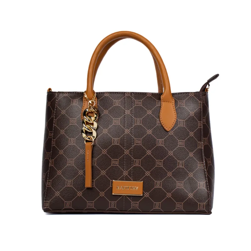 Bolsa Feminina Rafitthy Tote Monogramas Média Marrom/Caramel - U