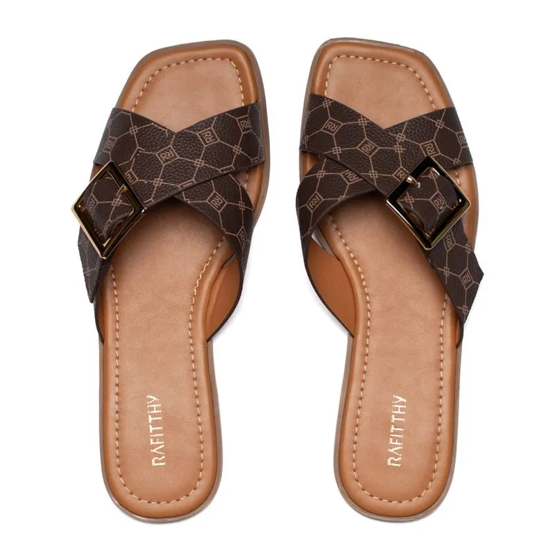 Chinelo Rasteira Feminino Rafitthy Tiras Cruzadas Marrom - 37