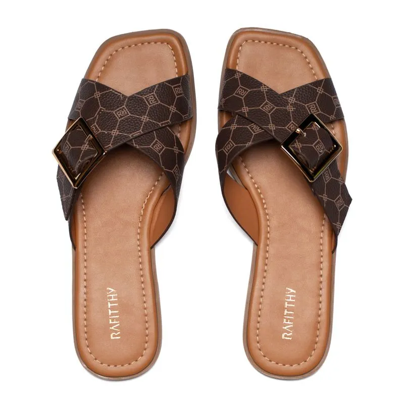 Chinelo Rasteira Feminino Rafitthy Tiras Cruzadas Marrom - 34
