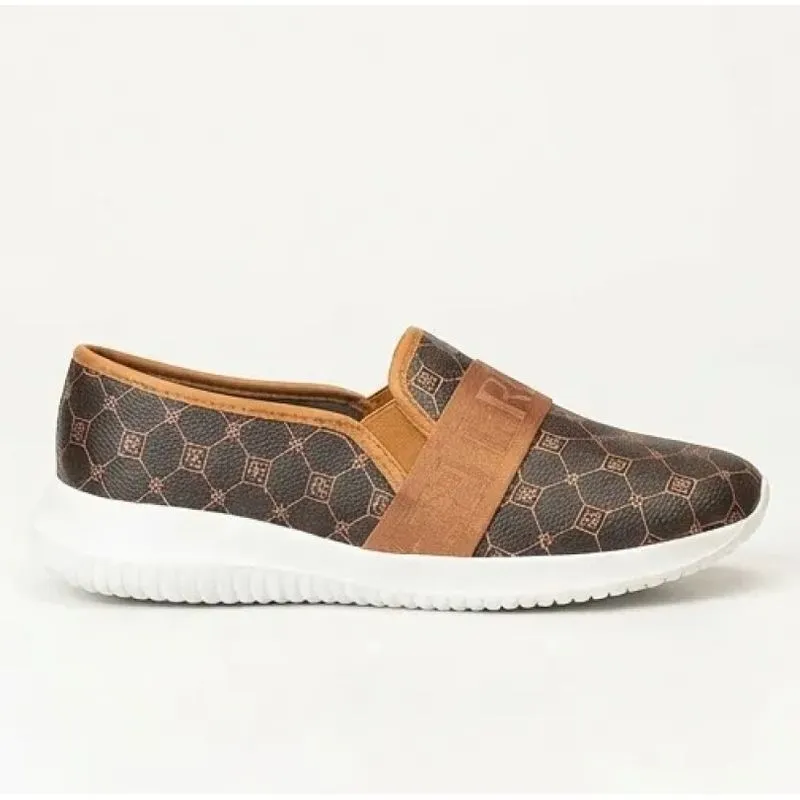 Tênis Feminino Slip On Casual Estampado Elástico Rafitthy 34 Br / Marrom