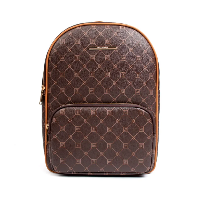 Mochila Feminina Rafitthy Média Monograma Marrom - U