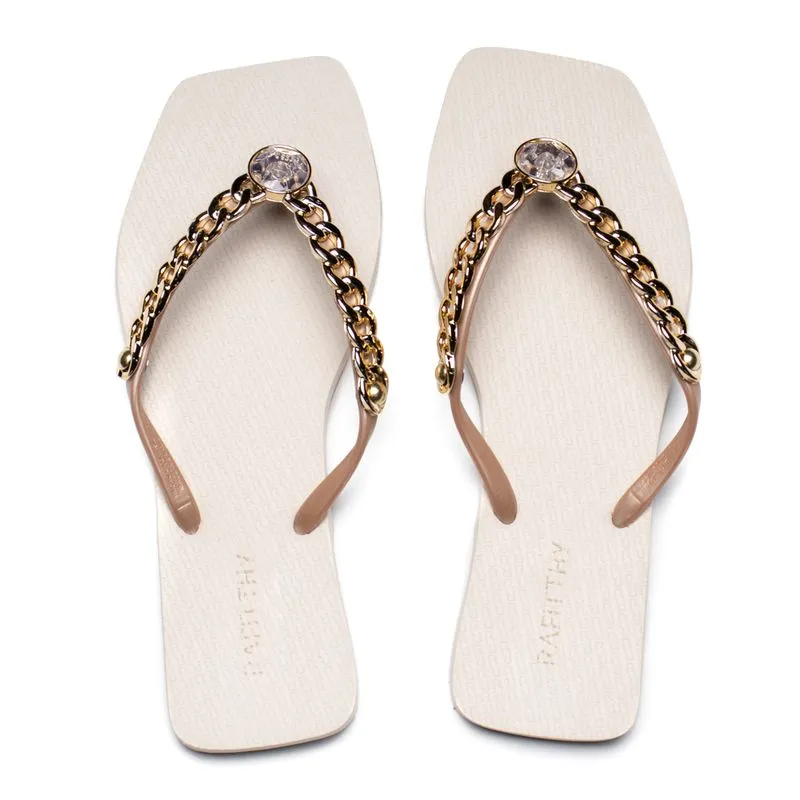 Chinelo Feminino Rafitthy Charm Bege/Dourado - 36
