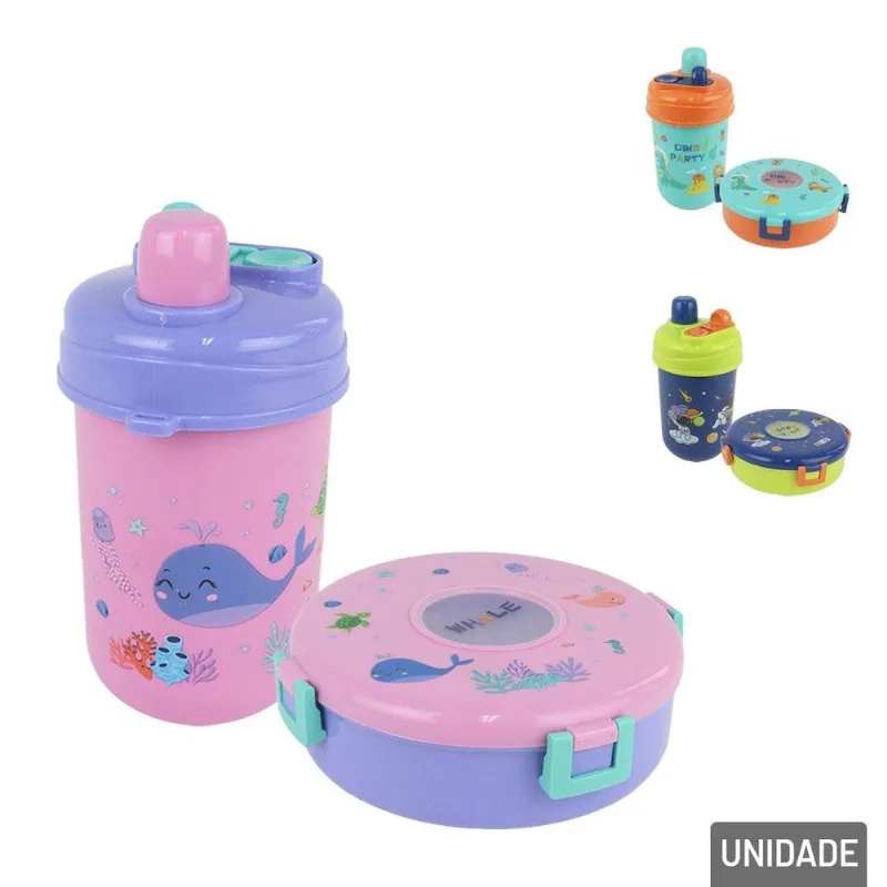 Marmita Infantil 3 Peças Garrafa 600ml - Tudo Em Caixa