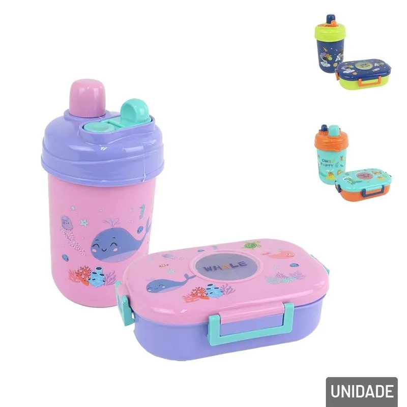 Marmita Infantil 3 Peças Garrafa 600ml - Tudo Em Caixa