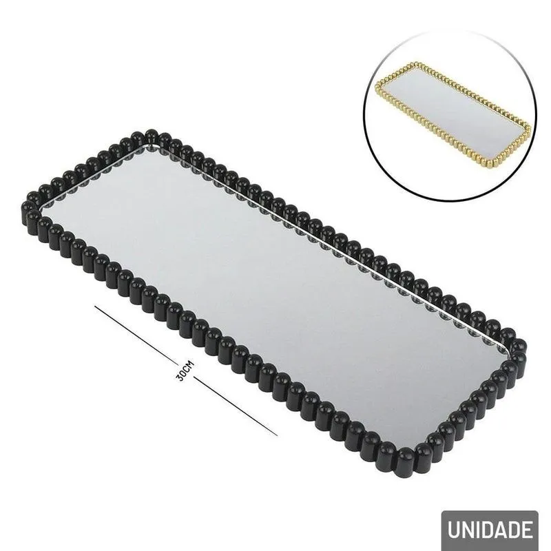 Bandeja Decorativa Plástica 12x30cm Com Espelho - Tudo Em Caixa