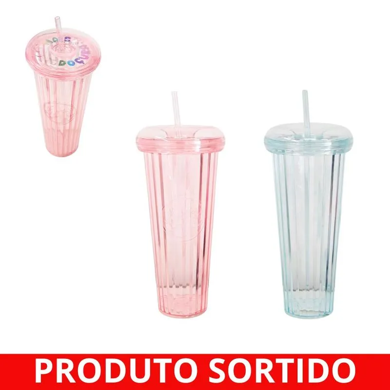 Copo Plástico com Canudo 1 Litro FJ90292 Fwb - UN