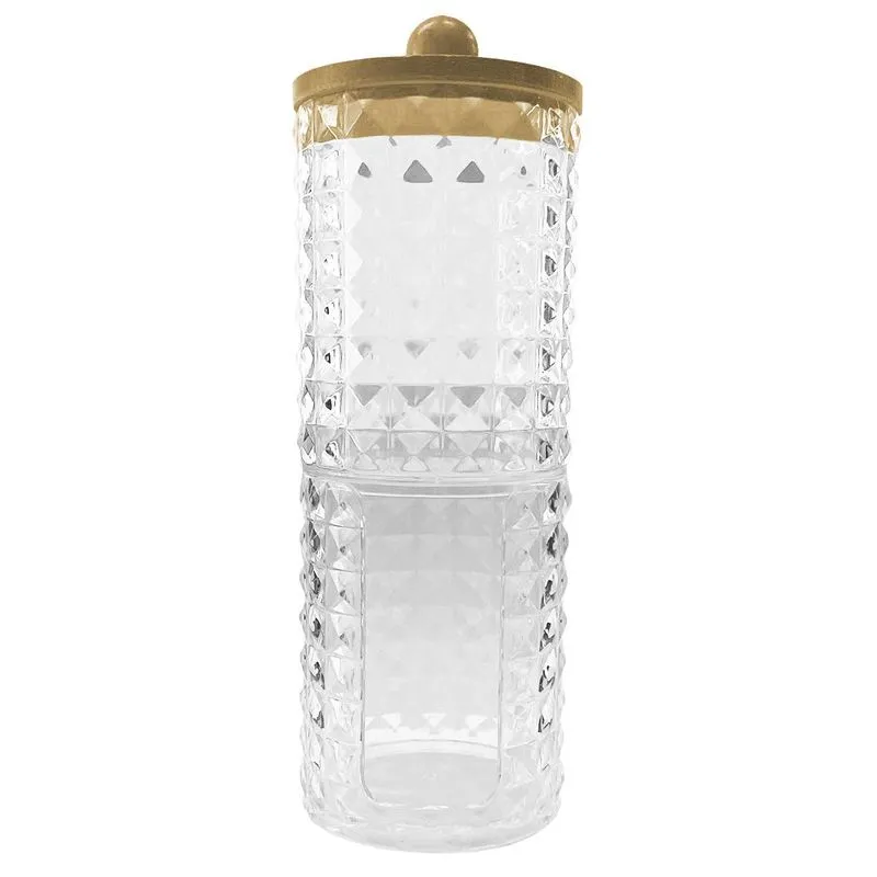 Organizador Duplo Para Cotonete E Algodão Com Tampa De Bambu
