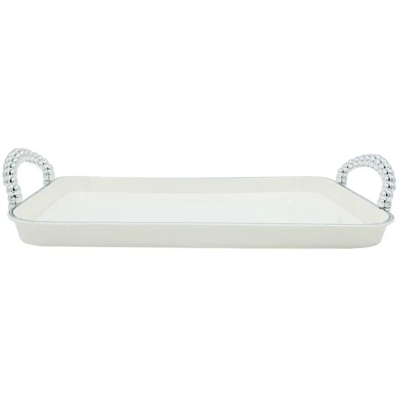 Bandeja Retangular C/ Alça 21,5x32,5cm em Plástico FWB-Prata