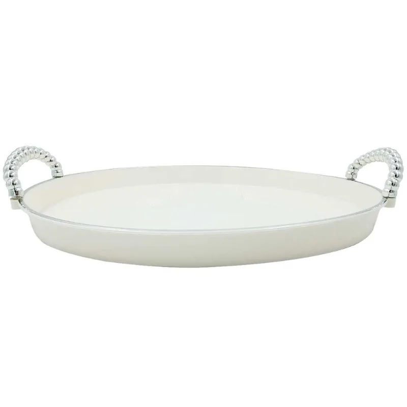 Bandeja Redonda C/ Alça 32,5cm em Plástico FWB-Prata