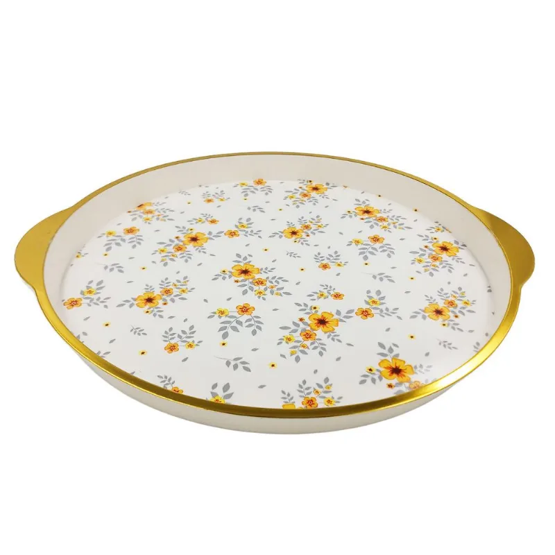 Bandeja Redonda Floral 33,2x30,5cm em Plástico FWB