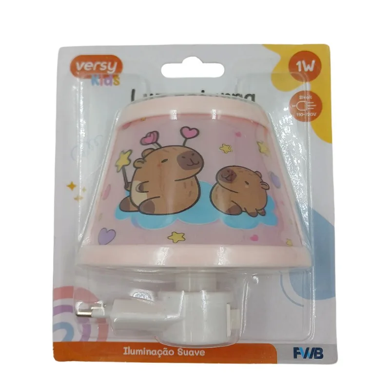 Mini Luminária Tomada LED Capivara 11x9cm em Plástico FWB-Rosa