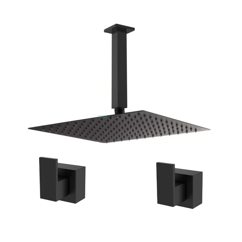 Kit Ducha 25x25 Slim De Teto+acabamento Registro Black Matte
