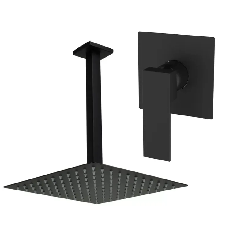 Kit Ducha 25x25 Slim De Teto +acab Monocomando Black Matte