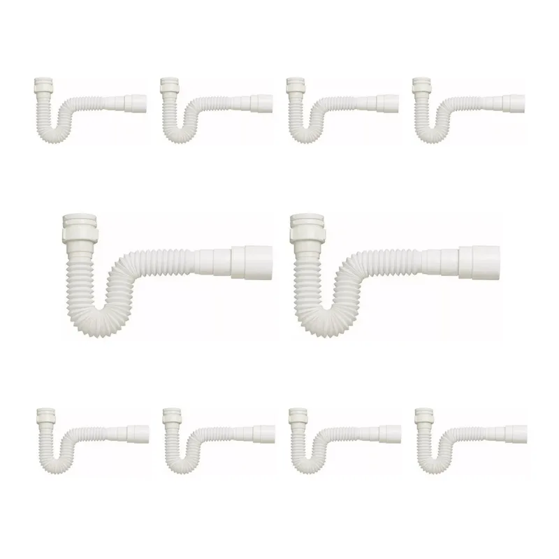 Kit 10 Sifão Sanfonado Branco Cozinha Pia Banheiro Tanque