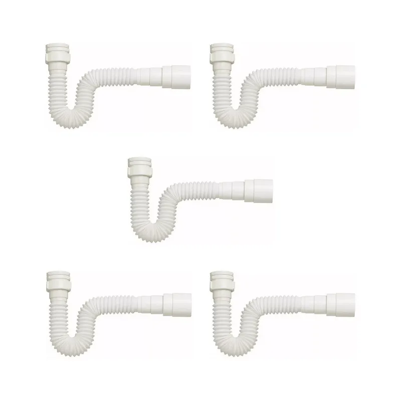 Kit 5 Sifão Sanfonado Branco Cozinha Pia Banheiro Tanque