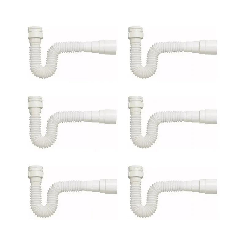 Kit 6 Sifão Sanfonado Branco Cozinha Pia Banheiro Tanque