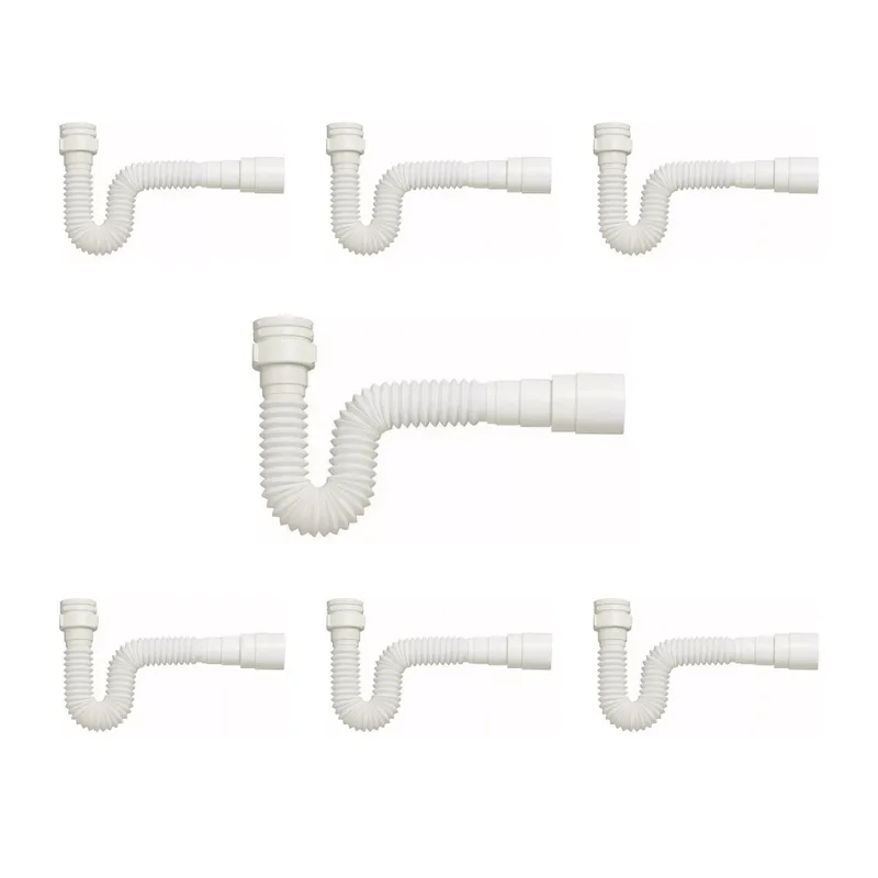 Kit 7 Sifão Sanfonado Branco Cozinha Pia Banheiro Tanque