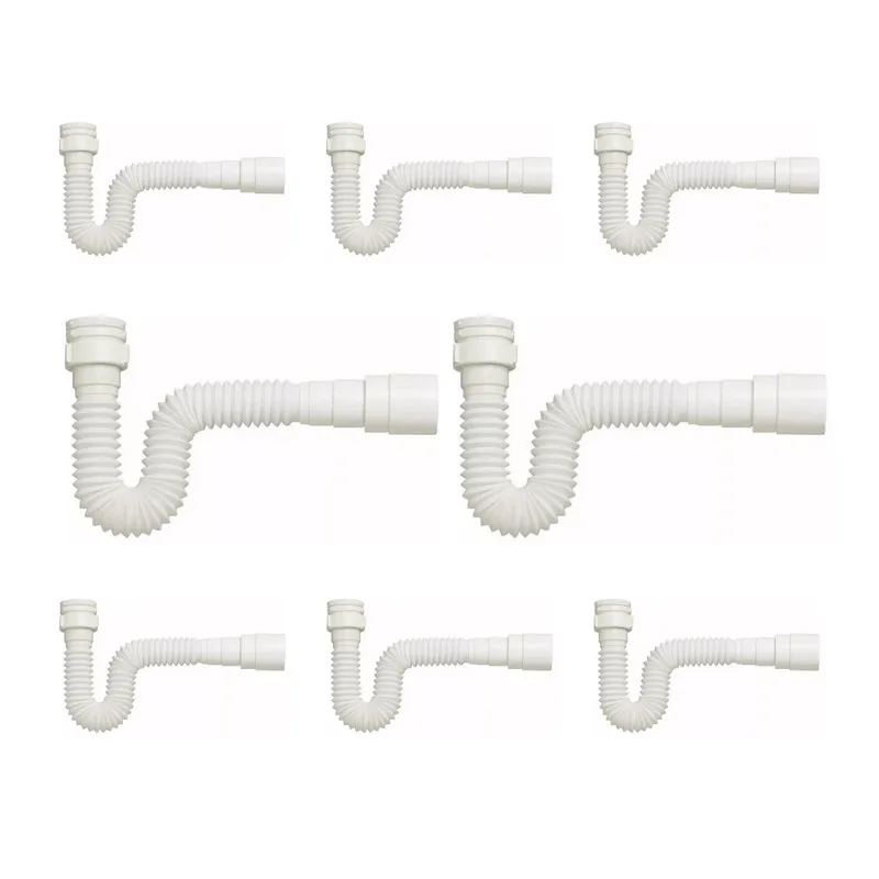 Kit 8 Sifão Sanfonado Branco Cozinha Pia Banheiro Tanque