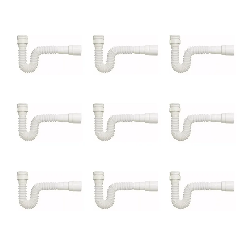 Kit 9 Sifão Sanfonado Branco Cozinha Pia Banheiro Tanque
