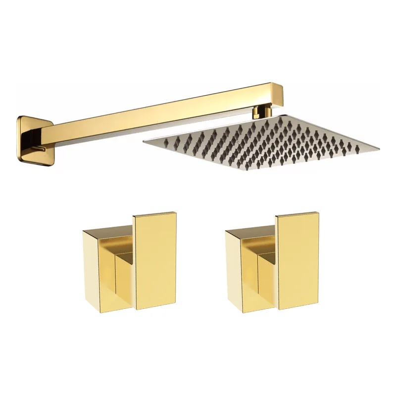 Kit Dourado Ducha Slim Gás De Parede + Acabamento Registro