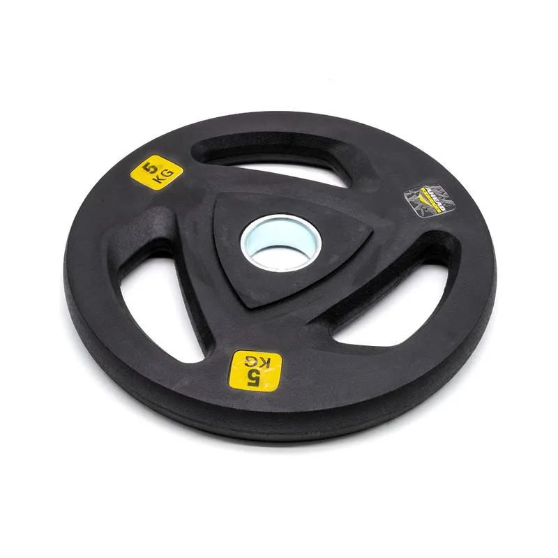 ANILHA VULCANIZADA OLÍMPICA 5KG AHEAD SPORTS (WEIGHT COATED PLATE) - ABSOLUTE - PRETO / AMARELO