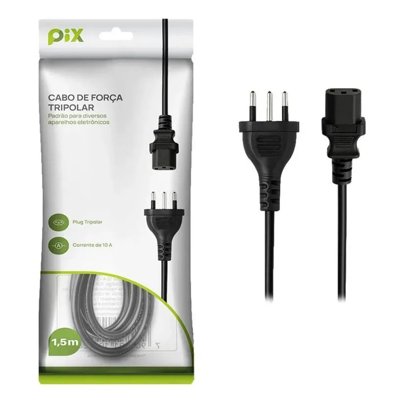 Cabo de Forca Extensao Tripolar 1,5m 3x0,75mm 018-1439 Pix - 1,5m 3x0,75mm