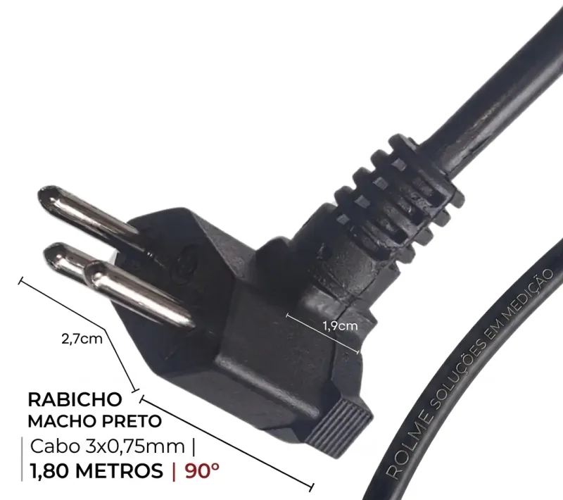 KIT 10PÇS - Cabo Alimentação Tripolar Rabicho 90° 3x0,75mm 10A - 250V