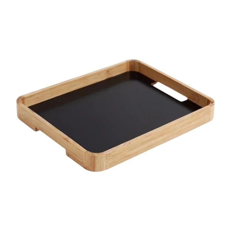 Bandeja Retangular Bambu Mdf Basis Com Pegadores Alça Servir