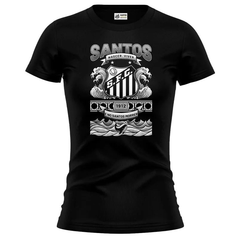 Camiseta Feminina Santos Futebol Clube Baby Look P / Preto