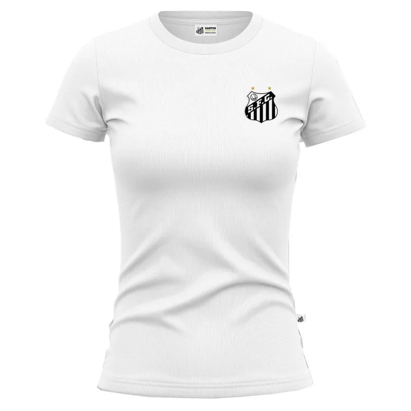 Camiseta Feminina Santos Baby Look Escudo Torcedor M / Branco