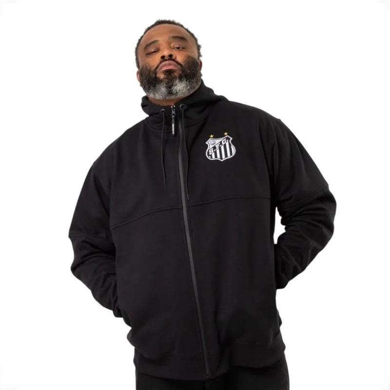 Moletom Santos Canguru Ziper Escudo Bordado com Capuz Surf Center 50 / Preto