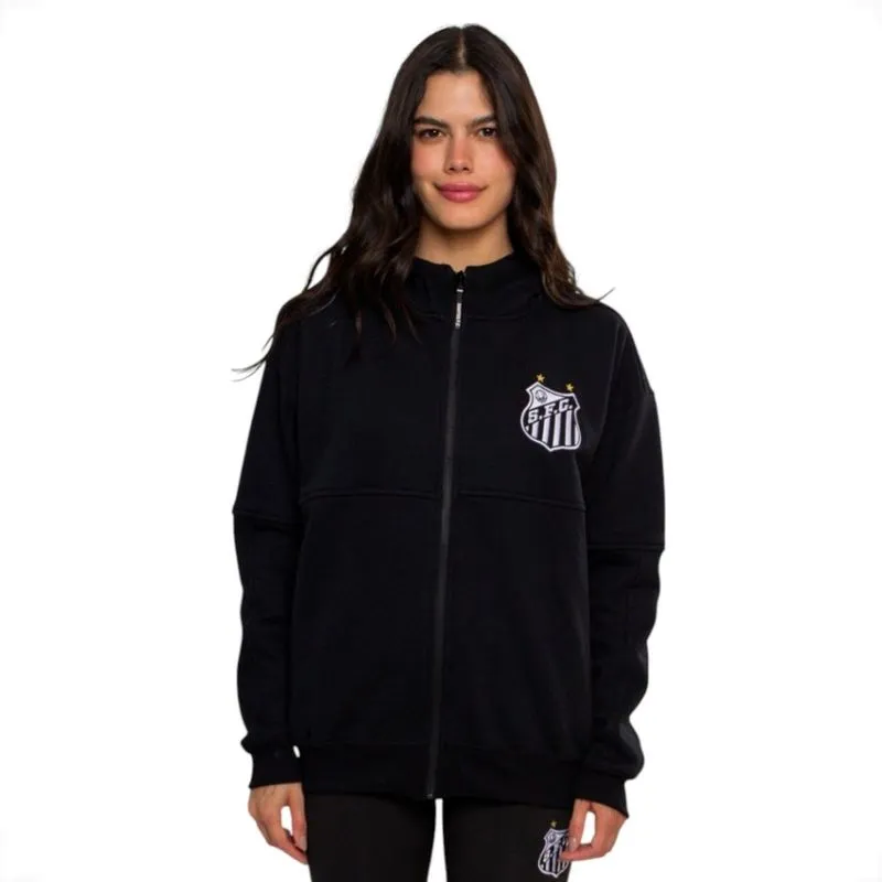 Agasalho Moletom Canguru Feminino Com Zíper Santos P / Preto