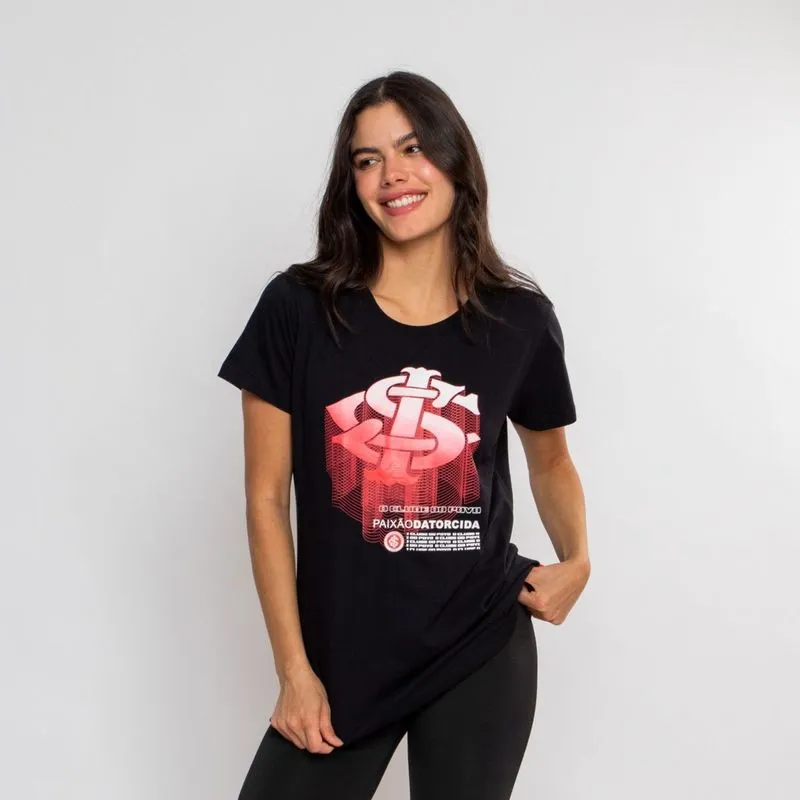 Camiseta Baby Look Internacional Surf Center P / Preto
