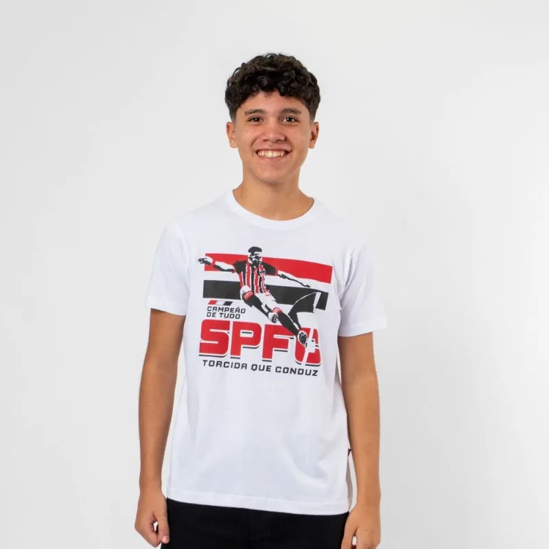 Camiseta Juvenil Oficial São Paulo Torcida Que Conduz 16 / Branco